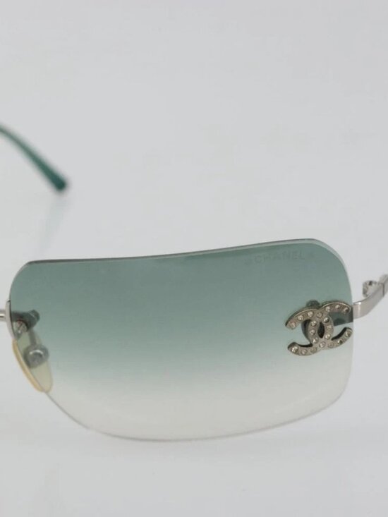 CHANEL COCO Mark Sunglasses metal Green CC Auth 188886